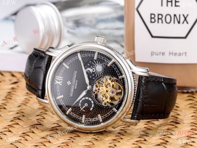 Replica Vacheron Constantin Geneve Tourbillon SS Black Dial Watch Warranty